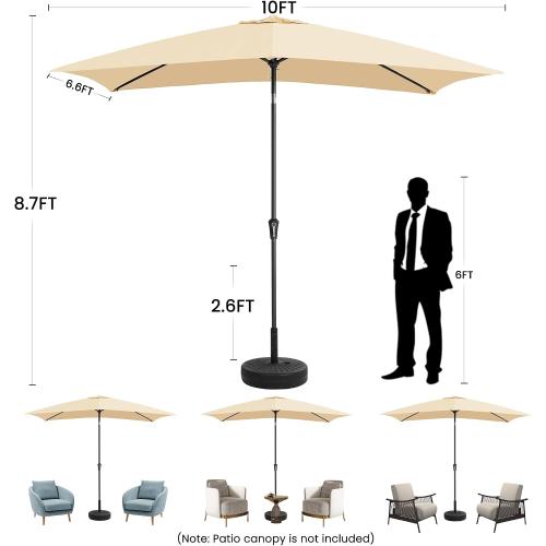 White Ayge 6.5x10FT Rectangular Patio Umbrella Outdoor Table Umbrella w/Push Button Tilt & Crank Rectangle Market Umbrella UV Protection for Garden,Deck,Lawn,Yard & Pool,White