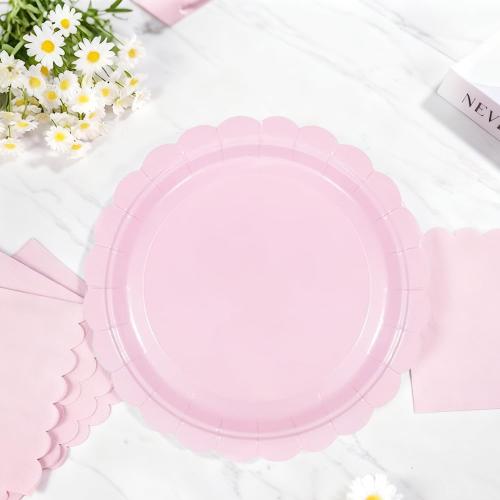 Oigco 50 Pcs Pink Plates and Napkins, Disposable Light Pink Scalloped Paper Plates & Napkins for Wedding Bridal Shower Birthday Baby Shower, Serves 25