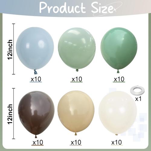 Sage Green Blue Brown Balloons, 60PCS Dinosaur Safari Wild Party Balloon