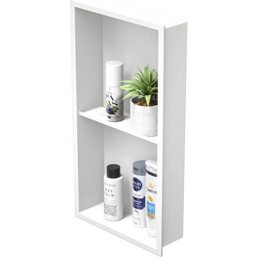 Stainless Steel Shower Niche White 24 X 12 W/ 2-Tier Shelf | Recessed shower niche no tile needed,space-saving,vertical niche, silver bathroom niche shower for shampoo & soap storage