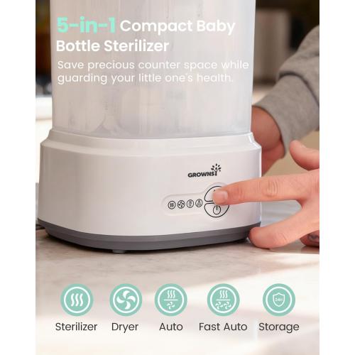 GROWNSY Bottle Sterilizer and Dryer, Compact Electric Steam Baby Bottle Sterilizer (Esterilizador de Biberones), Bottle Sanitizer for Baby Bottles, Pacifiers, Pump Parts