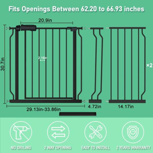 ALLAIBB Extra Wide Pressure Mounted Baby Gate Walk Through Child Kids Safety Toddler Tension White Long Large Pet Dog Gates with Extension for doorways (62.20-66.93/158-170cm, White)