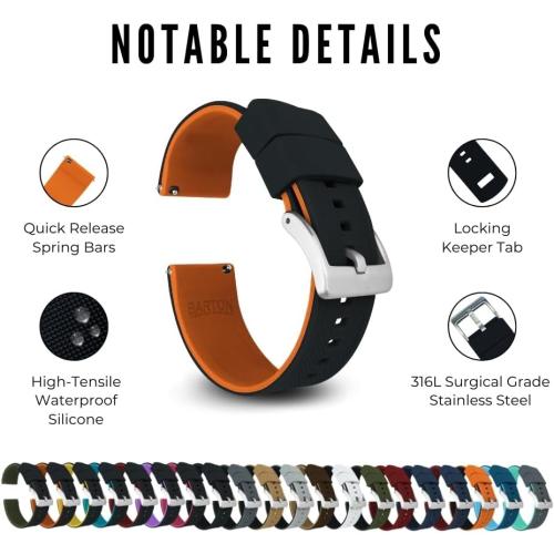 BARTON Elite Silicone Watch Bands - Quick Release - Choose Strap Color & Buckle Color (Stainless Steel, Black PVD or Gunmetal Grey) - 18mm, 20mm, 22mm & 24mm Watch Straps
