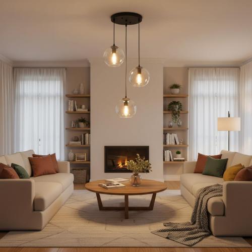 Globe Pendant Light, Modern Hanging Lighting Fixture, Classic Cluster Chandelier with Clear Glass Shades(Black, 3 Lights, 11.8 Inch)