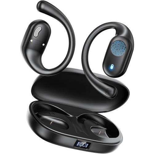 Eigsupia Open Ear Headphones, Bluetooth Headphones 5.3 Sports with Smart Digital Display, 36H Playtime, IP54 Waterproof, Wireless Earbuds Lightweight Design Fit Cycling, Running, Workout (Black)