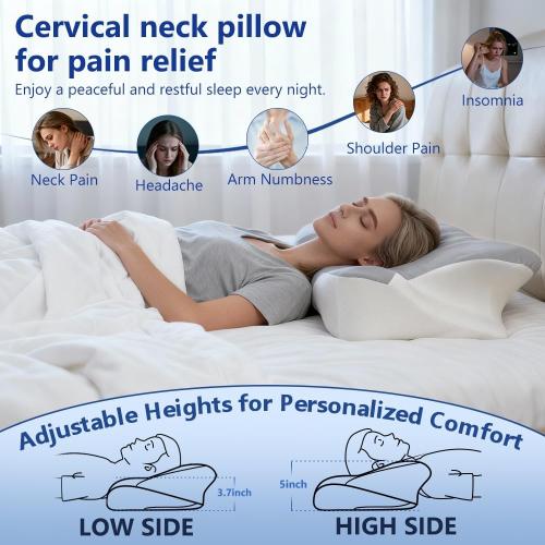 Cervical Neck Pillow for Neck Pain Relief and Sleeping, Ergonomic Contour Memory Foam Pillow with Breathable Pillowcase, Neck Support Pillow for Side, Back, Stomach Sleepers