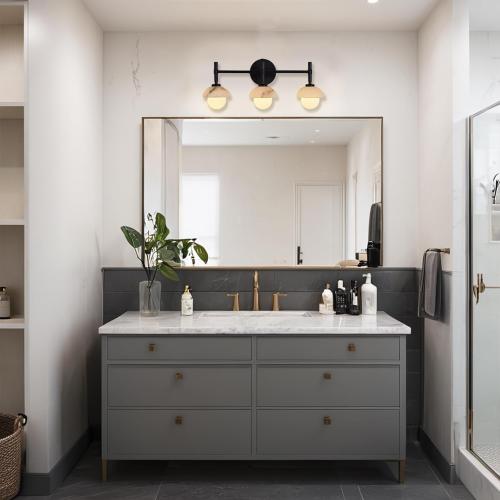 Mid-Century Modern Natural Alabaster Hand-Carved Wall Sconce, 3-Light Vanity Light Fixture Over Mirror with Alabaster Shade, Wall Light for Hallway, Bathroom ( SEE THE PICTURES FOR THE COLOR)