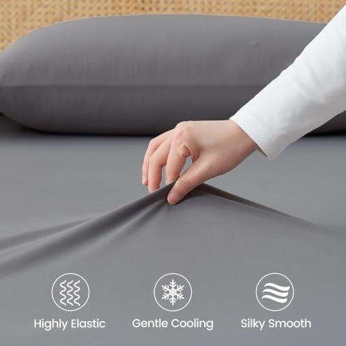 Cozy Bliss Premium Cooling Sheet Set Queen Size, Q-Max>0.4, 3PCS No Flat Sheet with 2 Pillowcases, Breathable Fitted Sheet for Hot Sleepers & Night Sweats, Deep Pocket Up to 18 Inches, Dark Grey