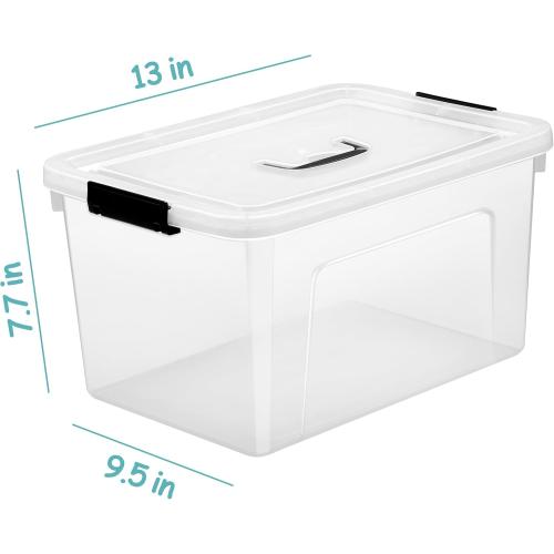 Clear Storage Latch Box 12 Quart, Plastic Organizing Box/Bin with Lid and Black Handles, 6-Pack
