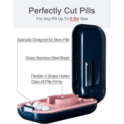 DUBSTAR Small Pill Cutter, Pill Cutter Splitter for Small and Tiny Pills, Portable Pretty Pill Cutters for Large Pills, Cuts Vitamins Tablets for Purse Pocket (Pill Cutter, Blue)
