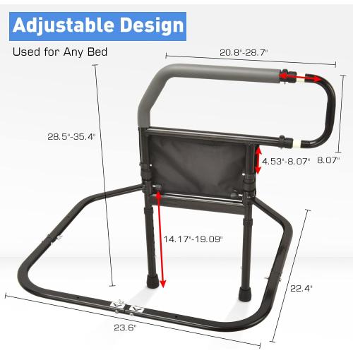 Sangohe Bed Rail for Elderly, Bed Assist Grab Bar Handle with Storage Pocket, Safety Bed Rails for Elderly Adults Getting in & Out of Bed at Home and Dorm - Fit King, Queen, Full, Twin