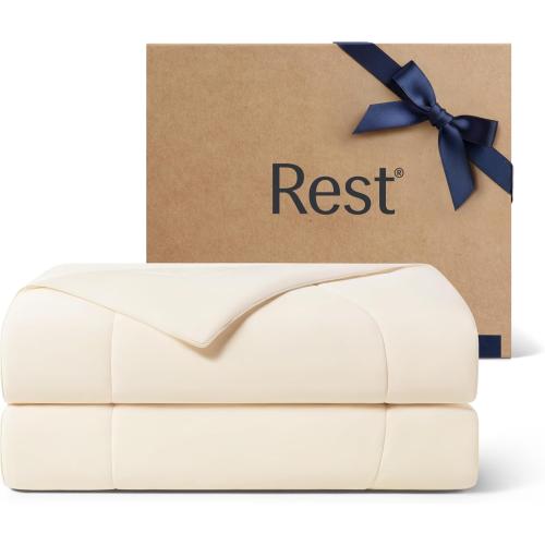 REST® Evercool® Cooling Comforter, Full/Queen, Blanket for Hot Sleepers, All Season Bedding to Keep Cool for Night Sweats, Breathable Lightweight Blanket, 90x90 Inches, Snow Ivory