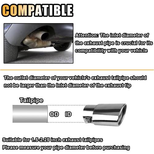 Stainless Steel Car Exhaust Tip, 2.5 Inlet 3.3 Outlet Adjustable Chrome-Plated Finish Exhaust Tailpipe, Car Exhaust Pipe Modification Tail Throat Tail Pipe, Fit for Most Cars (Straight, Silver)