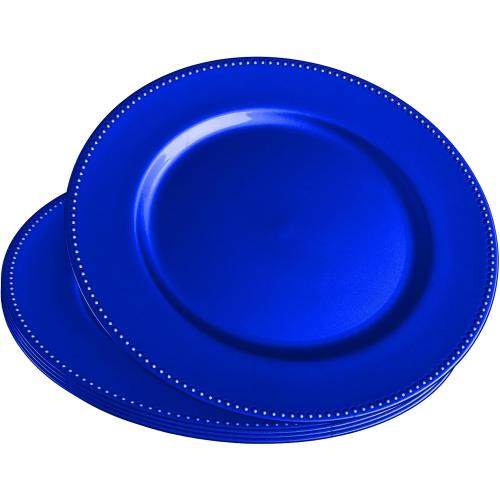 Royal Blue Charger Plates 13 Round Charger Plates Bulk Beaded Chargers for Dinner Plates Decorative Blue Charger Plastic Charger Plates for Wedding Party Event Bridal Shower Table Decoration