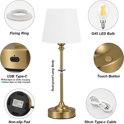 Cordless Table Lamp Rechargeable Gold - 1 Pack Brass 4000mAH Battery Operated Lamp for Decor, 3000K Stepless Dimming Touch Control Wireless Lamp for Bedroom, Dining Table, Counter, Living Room