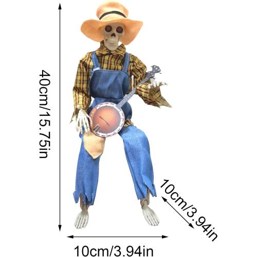 23.6 Inch Animated Banjo Skeleton Halloween Decorations, Funny Animated Dueling Banjo Skeletons, Halloween Country Skeleton Musicians for Outdoor Yard Lawn