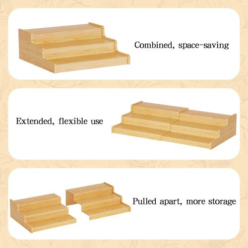 Expandable Bamboo Can Rack Organizer for Pantry, 3-Tier Adjustable Can Storage Holder, Soda Organizer Holds Up to 24 Cans, Canned goods Storage Display for Pantry, Cabinet, Countertop (patent pending)