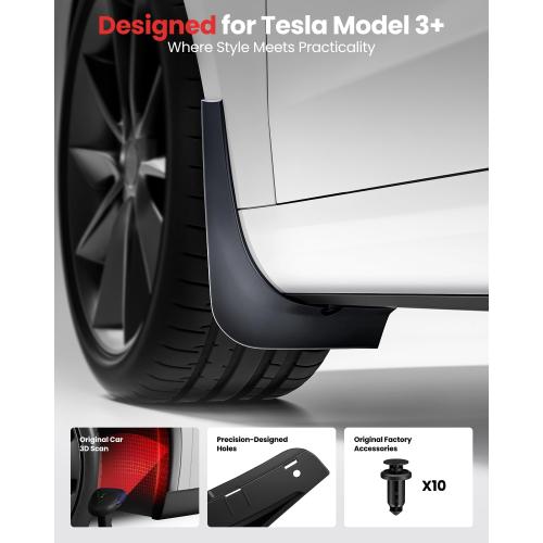REEVAA 2025 Tesla Model 3 Highland Accessories - Mud Flaps [Protect Paint, No Drilling Required] All-Weather Mud Guard Body Kits for Model 3 Highland 2024-2025, Black (Set of 4)