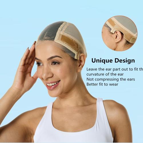 Wig Cap with Grip Band for Keeping Wigs in Place, More Full Cap-wide Transparent Lace for Lace Front Wigs - Non Slip Cap Make Your Wig Be Glueless (Nude, L)