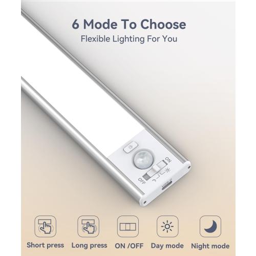 Under Cabinet Lighting, LED Motion Sensor Light Indoor, 2200mAh USB Rechargeable Closet Lights Battery Operated, Stick On Magnetic Wireless Dimmable Under Counter Lights for Kitchen(2 Pack)