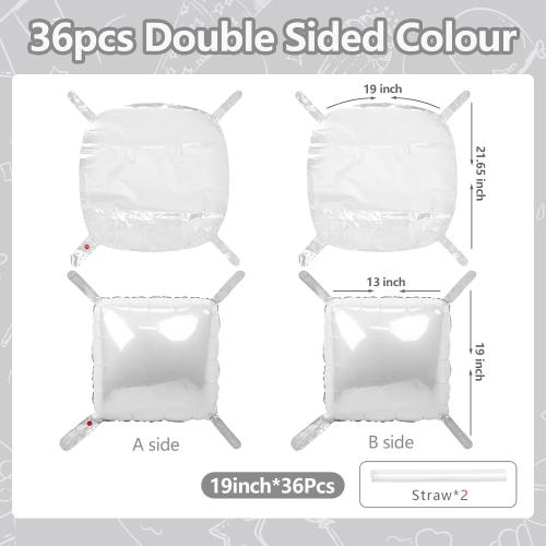 NISOCY 36PCS White Square Foil Balloons Wall Backdrop Double Sided Pearl White Balloons Tunnel Arch Kit for Birthday Wedding Engagement Bridal Baby Shower Party Decoration