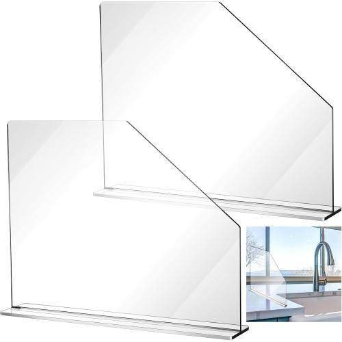 Vesici 2 Pcs Clear Acrylic Sink Splash Guard Freestanding Panel Barrier with Easy Reach Cutaway Kitchen Guard Protective Splatter Barrier for Home Hospital(23.625 Length, 18 Height, 4.5 Base)