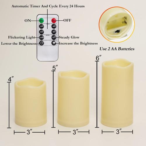Homemory Outdoor Waterproof Flameless LED Candles with Remote Timer, 3 Pack | D3xH456, battery operated flickering LED pillar c, les, porch, patio, garden, lanterns, fall , Halloween outdoor decor