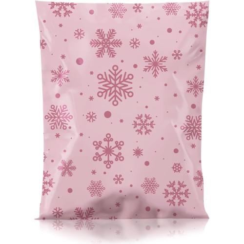 Metronic Cute Poly Mailers 14.5x19 50Pcs Shipping Bags for Clothes, Self Adhesive Snowflake Pink Shipping Envelopes for Small Business, Waterproof Packaging Mailing Bags for Holiday Gifts