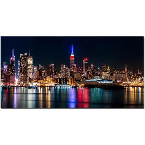 Size 10x60 Modern New York City Night Canvas Wall Art Manhattan Skyline Landscape Artwork for Living Room Home Office Wall Decor Gift Print Framed