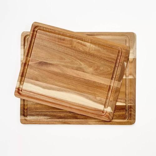 Figmint 2pc Reversible Acacia Wood Cutting Board Set, Natural Wood Kitchen & Charcuterie Boards with Juice Canal
