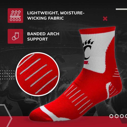 One Size COLOR BLAC AND WHITE  For Bare Feet NCAA Youth Surge Team Mascot Quarter Socks - All Weather Performance - Girls & Boys - Enhance your Footwear Collection (Cincinnati Bearcats - Red, One Size)
