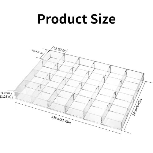 Large Clear Jewelry Organizer Display Tray, Storage Case for Rings, Earrings, Necklaces, Acrylic Drawer Organizer Trays (24 Grids)