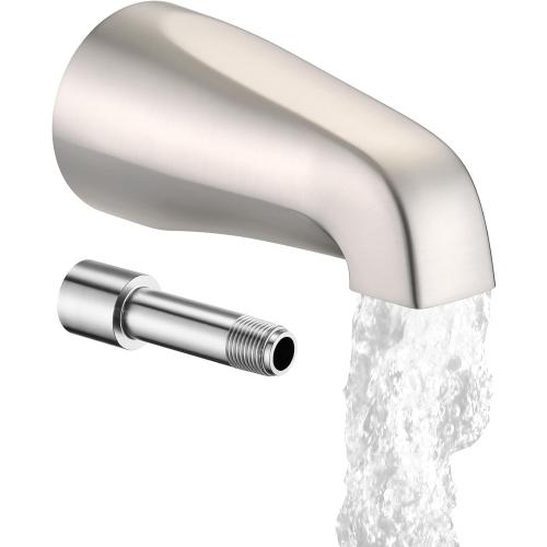 Bathtub Spout Without Diverter, 5.3, All Metal 304 Stainless Steel, Fits 1/2 Copper Slip-On and 1/2 or 3/4 IPS Threaded Pipes, Leak-Free Design, Easy Installation, Universal Fit, Brushed Nickel
