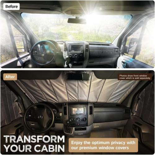 Color Black Living in a Bubble Insulated Blackout Windshield Cover for Mercedes Sprinter NCV3 & VS30, 2007-23, All-Weather Sprinter Van Accessories, Vanlife Must Have Windshield Sun Shade and Van Life Essentials