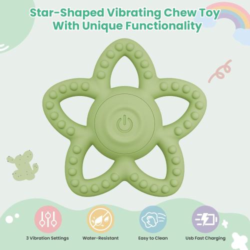 Star-Shaped Vibrating Teether for Baby & Sensory Chew Toys for Autistic Children, Toddler Travel Essential, Food-Grade Silicone, 3X Vibration Settings