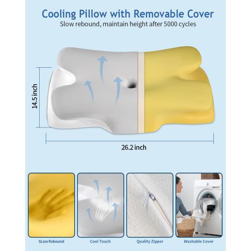 Grey and White Cervical Neck Pillow for Neck Shoulder Pain Relief, Soft Contour Side Sleeper Pillow of 2 Heights, Odorless Q-max Cooling Memory Foam Orthopedic Bed Pillow for Back Stomach Sleeper