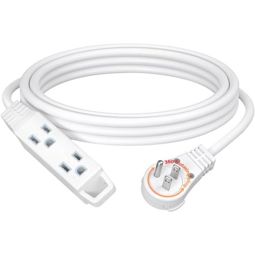 DEWENWILS 360° Rotating Flat Plug Extension Cord, 15FT Extension Cord Rotating Plug, 3 Prong 16/3C Grounded Flat Power Cable for Indoor Narrow Space, 13A/125V/1625W SJT-3, ETL Listed, White