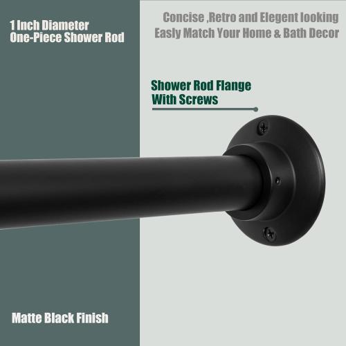 Artiwell 60 Heavy Duty Straight Shower Rod With Shower Rod Flange, Permanent Mount Shower Curtain Rod With Screws Bracket, Never Rust Stainless Steel, Window Curtain and Closet Rod, Matte Black