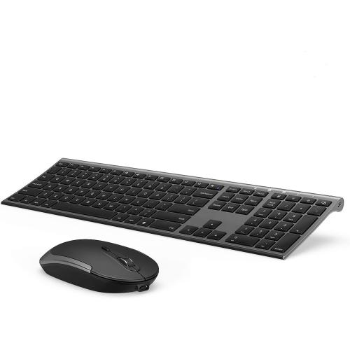Wireless Keyboard and Mouse, Vssoplor Rechargeable Quiet Full-Size Keyboard and Mouse Combo Set Ultra Slim Design for Laptop, PC, Notebook, Desktop-Dark Gray