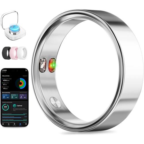 Smart Ring with Vibration Alerts, health tracker ring with Body Temperature Monitor, Heart Rate, Sleep & Fitness Tracking, Waterproof Activity Ring for Men & Women, No App Fees (Silver, 13#)