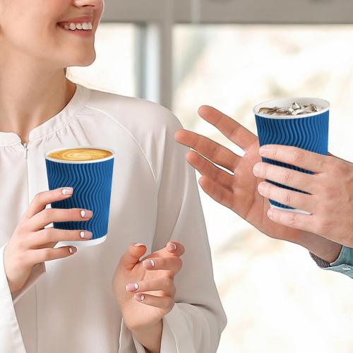 Lamosi Coffee Cups 12 oz - 120 Pack, 12 oz Disposable Paper Coffee Cups Insulated, Corrugated Kraft Ripple Wall Cup for Hot Beverage or Cold Drinks (Navy) | Disposable, Insulated, Corrugated Kraft, Ripple Wall Cup, Hot Beverage, Cold Drinks