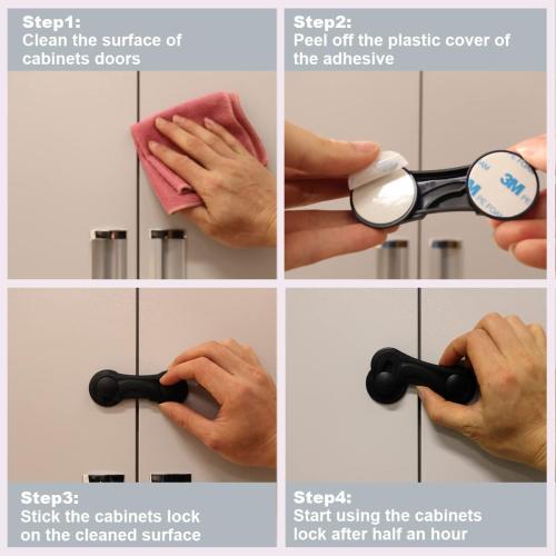 Cabinet Locks for Babies and Child Safety, 4 Pack Childproof Latches with Adhesive for Drawer Cupboards Closet and Pantry Door, Baby Proofing Fridge Lock for Protecting Kids Toddlers and Infants