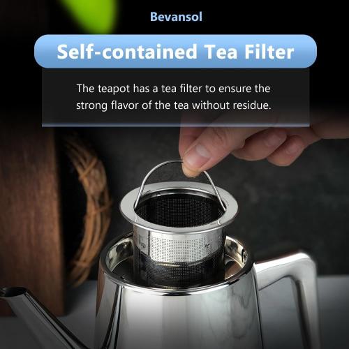 304 Stainless Steel Teapot Long Strain Large Capacity Teapot with Infuser and Removable Filter for Home Restaurant Office Dinnerware Accessories Drinkware Item (750ml)