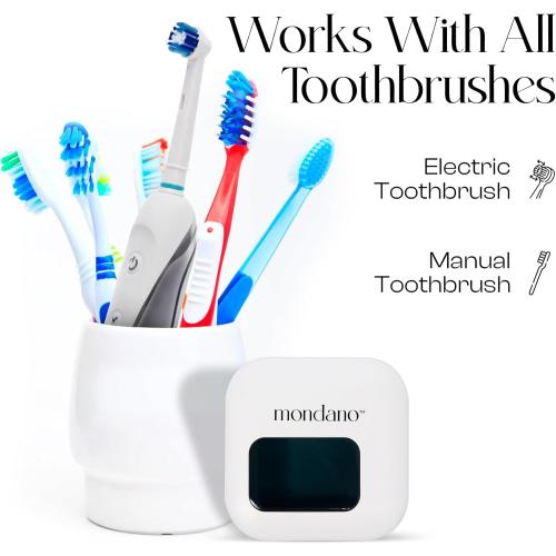 Mondano UV-C Toothbrush Sanitizer and Holder, Toothbrush Case - Manual/Electric Toothbrush Cover for Any Toothbrush Head - Rechargeable Toothbrush Travel Case, Tooth Brush Cover Cap for Home