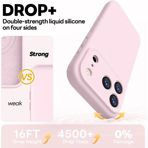 Vooii Magnetic for iPhone 17 Pro Case, Compatible with Magsafe (Premium Liquid Silicone) (Integrated Camera Control Button) Full Body Protective Anti-Scratch Microfiber Lining 6.3, Chalk Pink