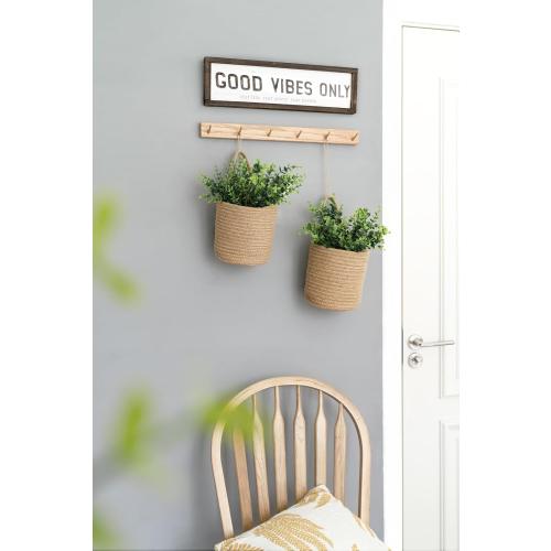 Dahey 2 Pack Wall Hanging Rope Basket (6.5W×7H) with Artificial Eucalyptus, Jute Woven Storage Organizer Flower Plants Basket Farmhouse Rustic Wall Decor for Porch Living Room Bedroom Entryway,Brown