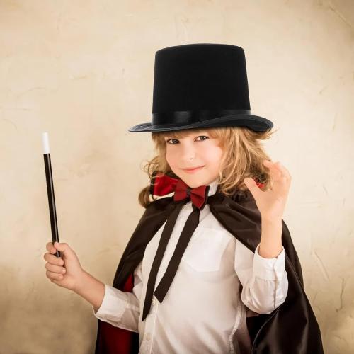 3 Pack Black Felt Top Hats for Kids, Funny Party Hat, Tall Victorian Tuxedo Costume Hats, Dress Up Hat, Coachman Hats for Cosplay, Stage Performance