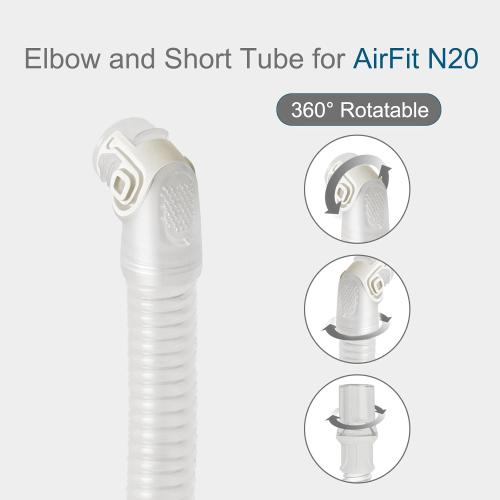 2 Packs Replacement Elbow and Short Tube for resmed AirFit N20 and Airtouch N20 - Reduce Noise - No Leakage