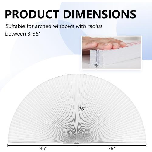 2 Packs Arch Window Shades Blackout Half Circle Cellular Shades, Pleated Blinds Half Moon Window Shades for Semi Circle Windows, Easy Cut and Install, (Radius: 36, White)