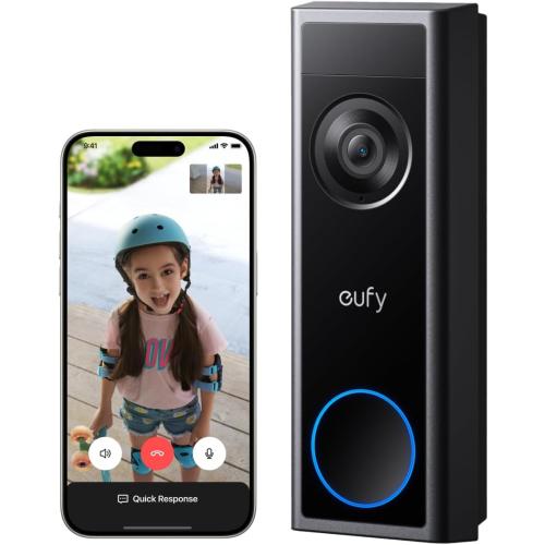 Black eufy Security Video Doorbell Camera C31, 2K FHD Battery or Hardwire Powered(16~24V), Easy to Install, Quick-Release Battery, Live Video Call, 24/7 Recording(Wired), Human & Motion Detection